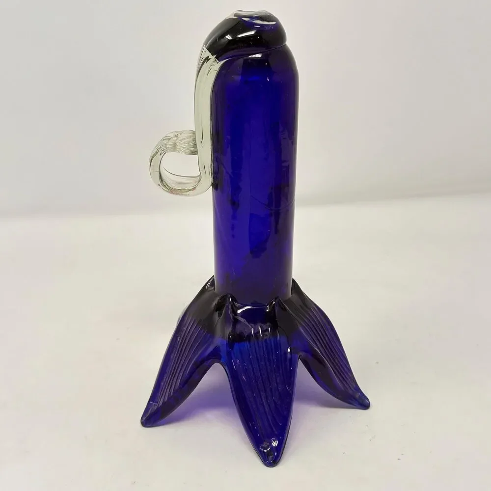 Vintage Cobalt Blue Glass Hanging Wall Pocket Bud Vase Jack in Pulpit Flared Rim